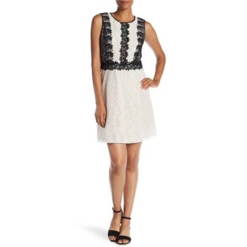 CYNTHIA STEFFE POPPY FIELDS WHITE BLACK LACE DRESS 6 NWT